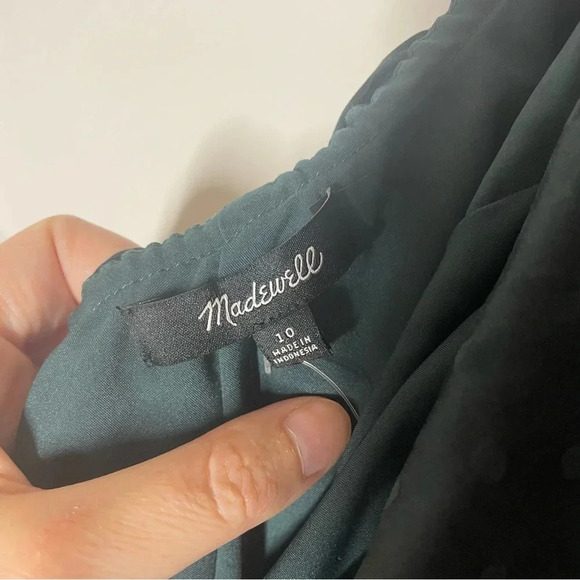 Madewell Emerald Green Silk Dancefloor Polka Dot One Shoulder Dress Size 10 - Picture 5 of 13